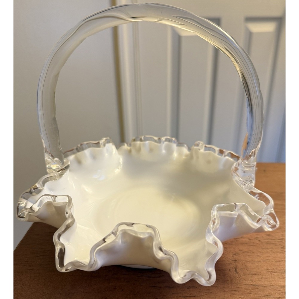 Vintage FENTON Silver Crest Easter White Milk Glass BRIDES  BASKET 8"‎ Beautiful